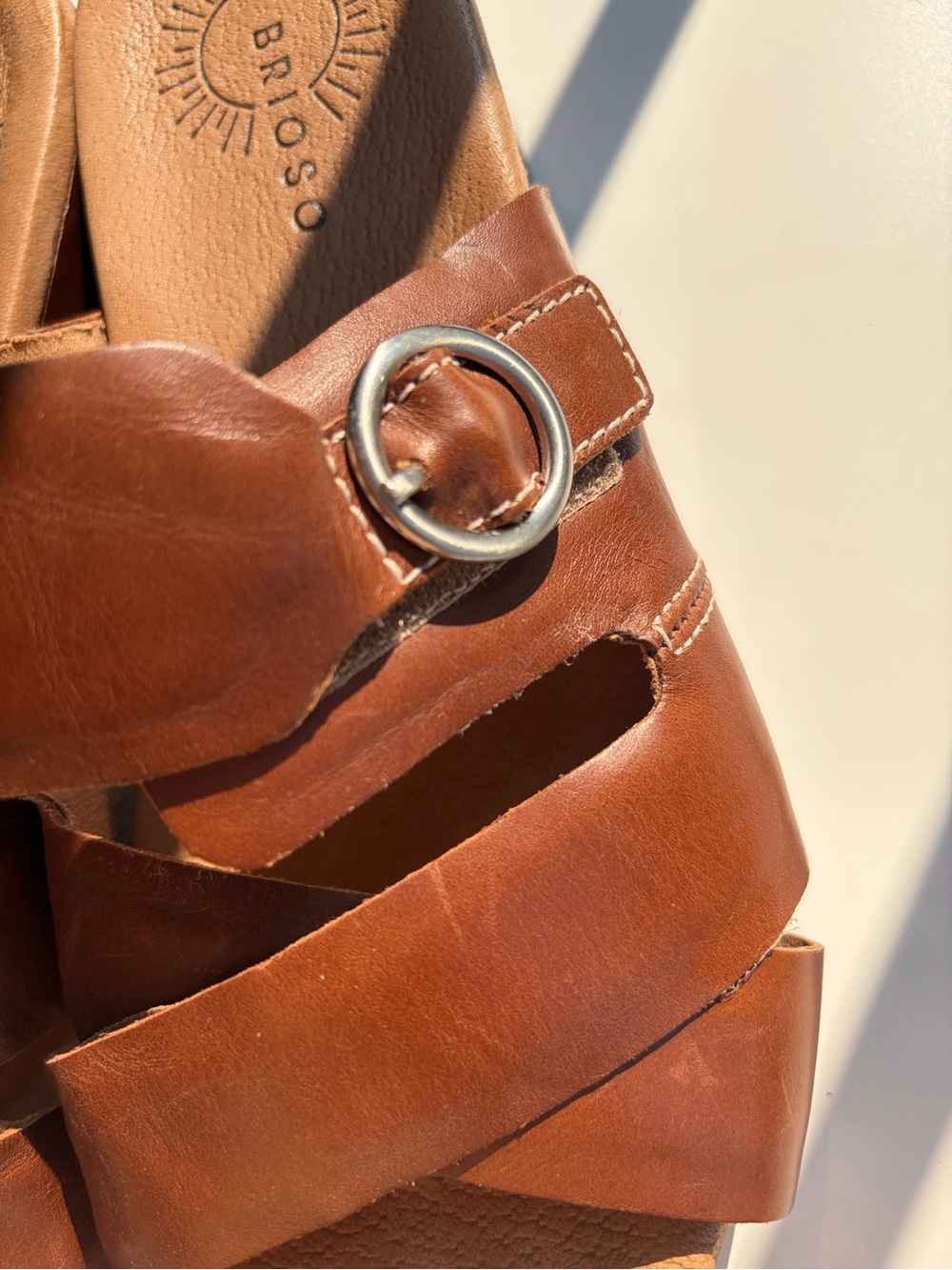 🆕 ⭐️ Brioso Brown Leather Wedge Slide Sandals Women’s Size 7.5 Casual Buckle - Picture 10 of 14
